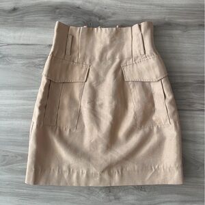 Tan High-Waisted Skirt with Pockets